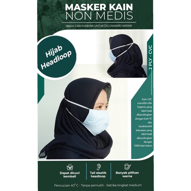 MASKER KAIN HEADLOOP/ HIJAB 2 PLY BAHAN CVC TEBAL