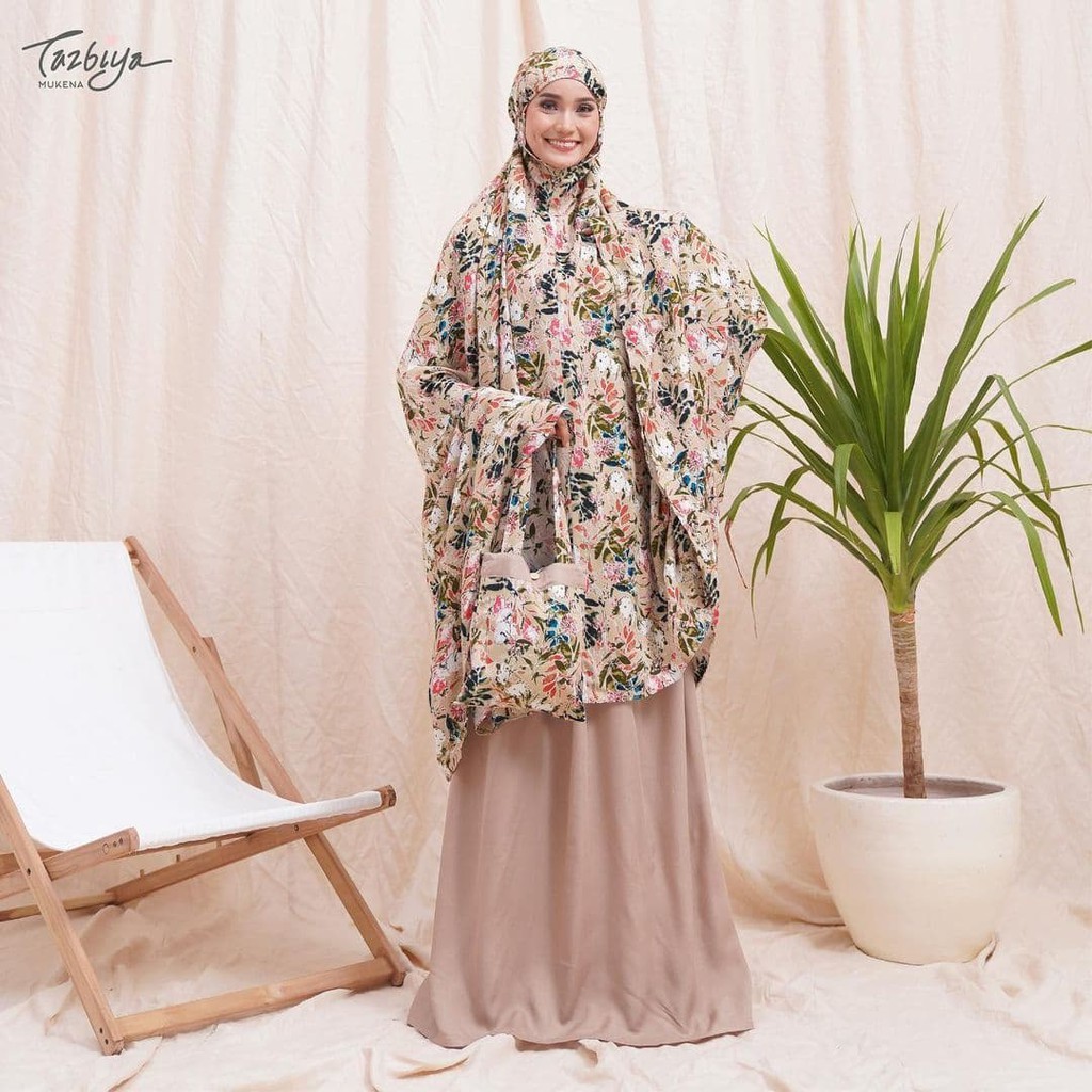 mukena tazbiya dewasa jumbo katun rayon motif water lily terbaru mukenah rukuh telekung tazkia