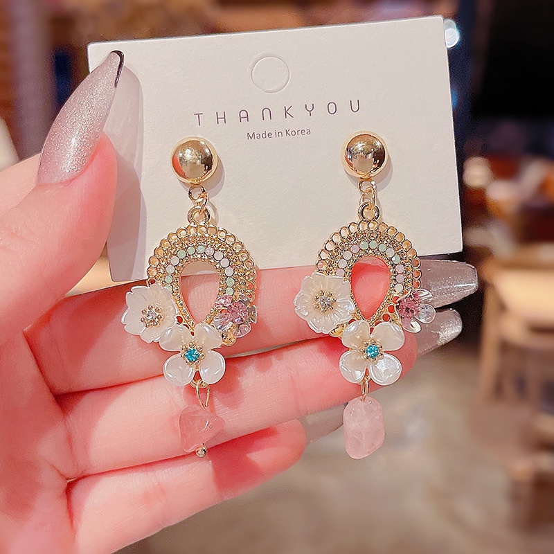 Shuling Female Drop Earrings S925 silver needle French Super Sweet Flower Earrings Diamond Earring Ins Style Ear Jewelry