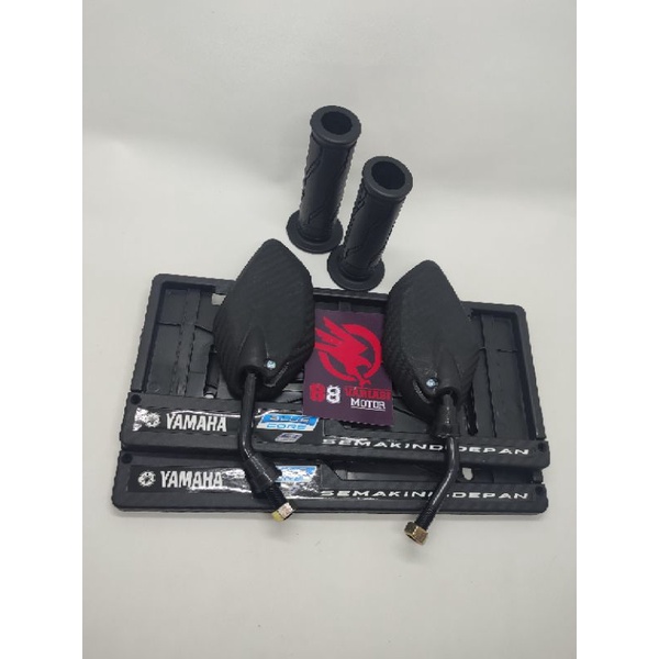 Paket Motor Yamaha - Spion Jupiter Mini Karbon DOF + Handgrip Yamaha dan Dudukan Plat Nomor Yamaha