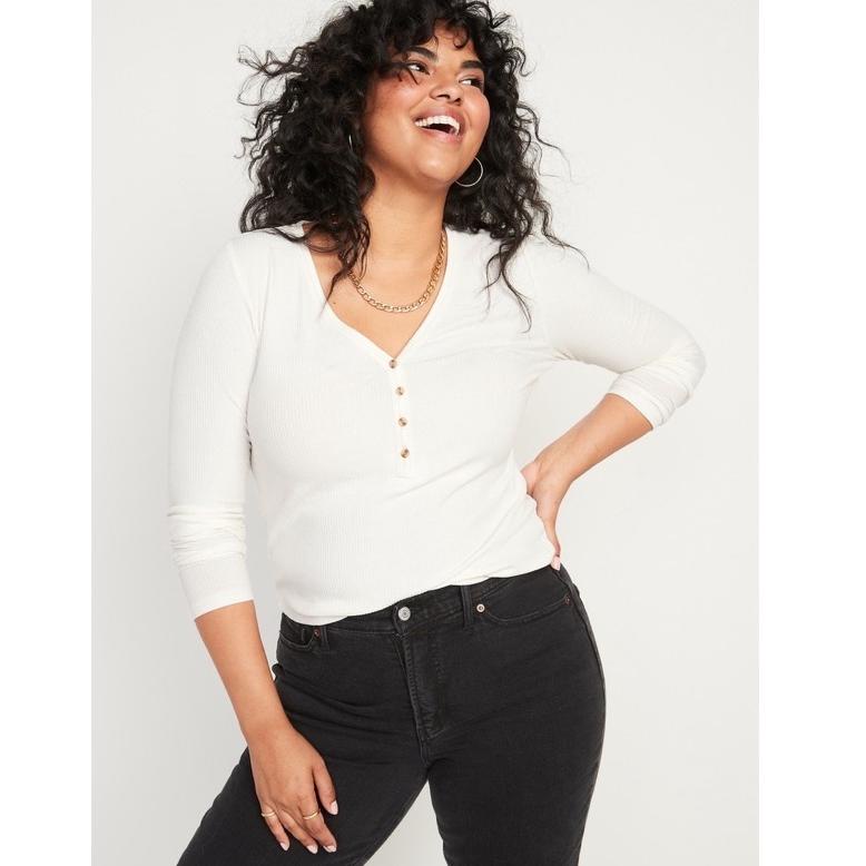 BRT.19Au22ˣ ◦ Old Navy Long-Sleeve Rib-Knit Henley T-Shirt Up To Big Size