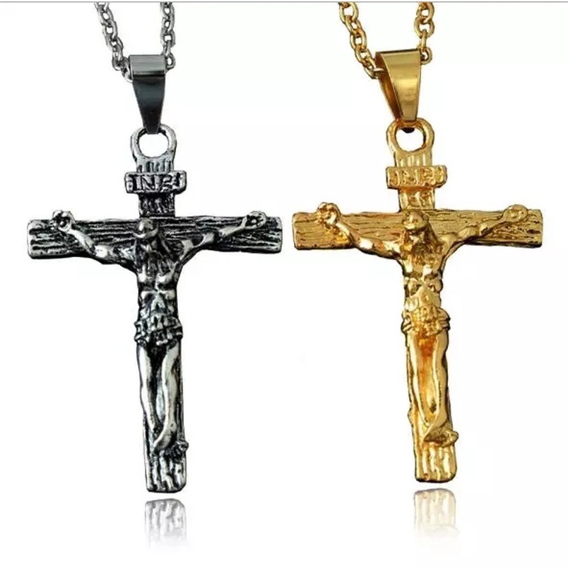 Kalung Rantai Klavikula Dengan Liontin Salib Yesus Warna Emas Gaya Hip Hop Untuk Pria Dan Wanita