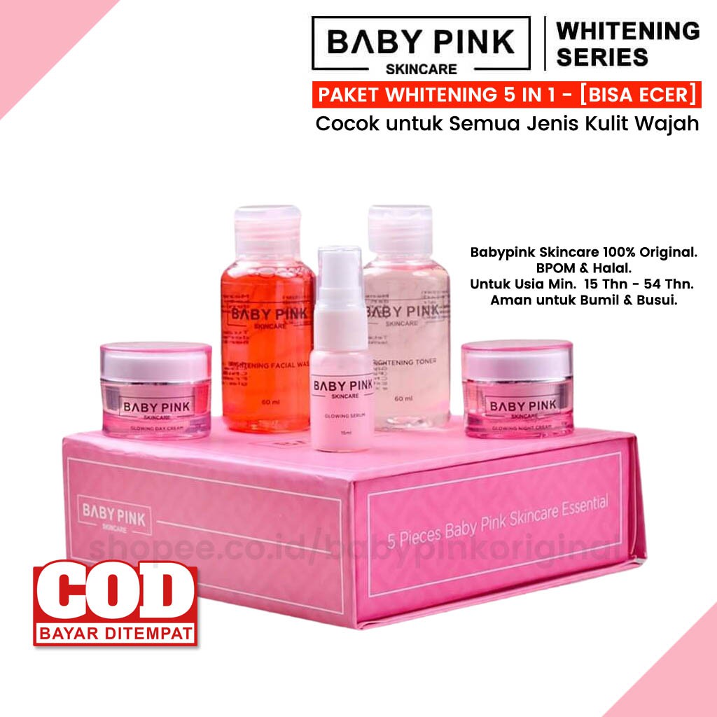 Baby Pink Skincare Paket Whitening 5in1/Ecer/Satuan Mencerahkan Wajah/Terlihat Glowing Menghilangkan