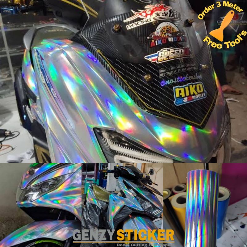 Stiker skotlet hologram sticker laser hologram scotlite motor pelangi