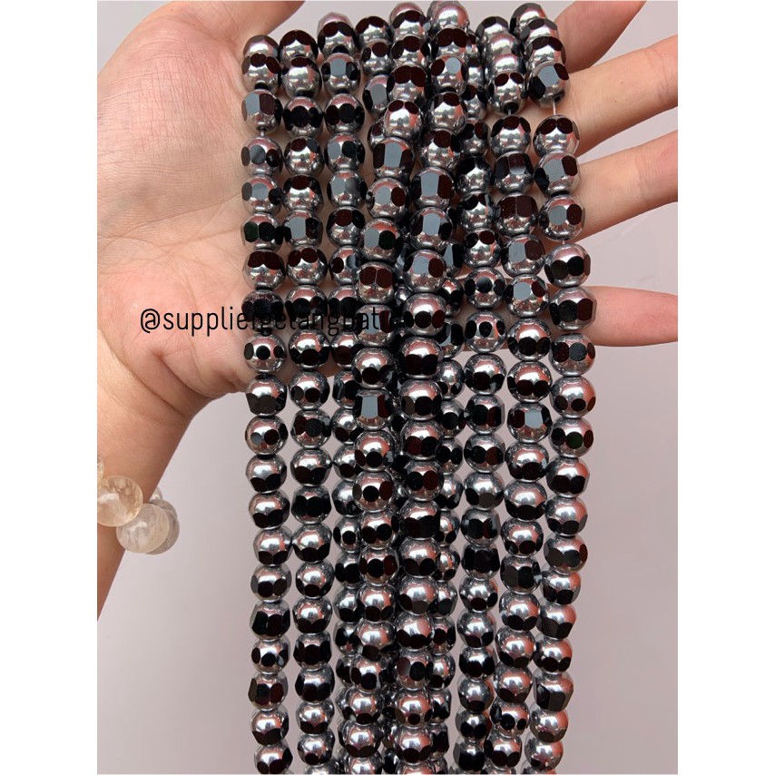 kristal BINGKAI SILVER 10mm hitam black onyx spacer manik pembatas