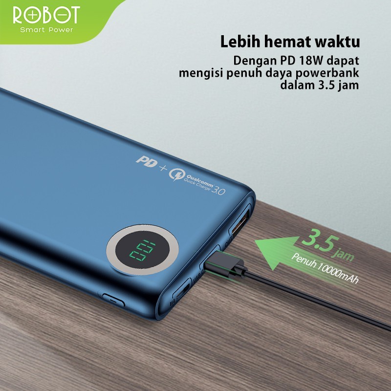 Powerbank ROBOT 10000mAh RT100Q Led Dual Port USB Quick Charge Fast Original