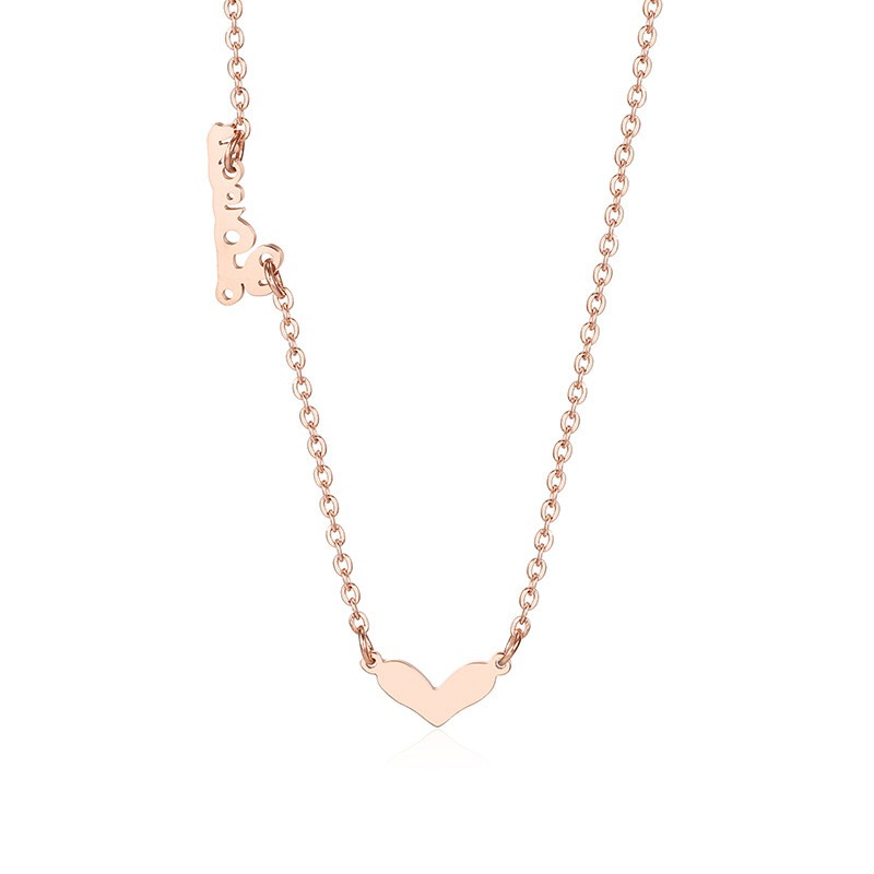 Kalung Fashion Korea Titanium Rosegold Love Polos - BN313