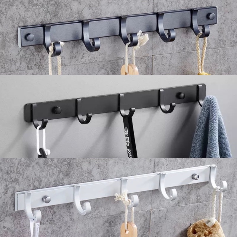 Gantungan Baju Hanger 5 Kait Kamar Mandi Dapur Dinding Tembok Kapstok Aluminium