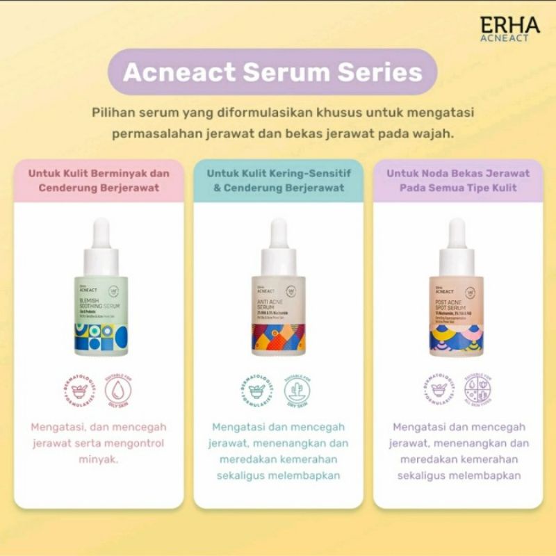 erha acneact post acne spot serum anti acne serum blemish soothing serum 30ml correcting for acne prone skin