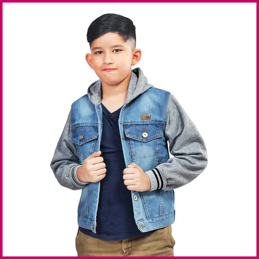 🔥TERLARIS🔥 Jaket Hoodie Anak Laki - Laki Cowok Jeans Abu Biru Usia Umur 5 6 7 8 9 10 Tahun