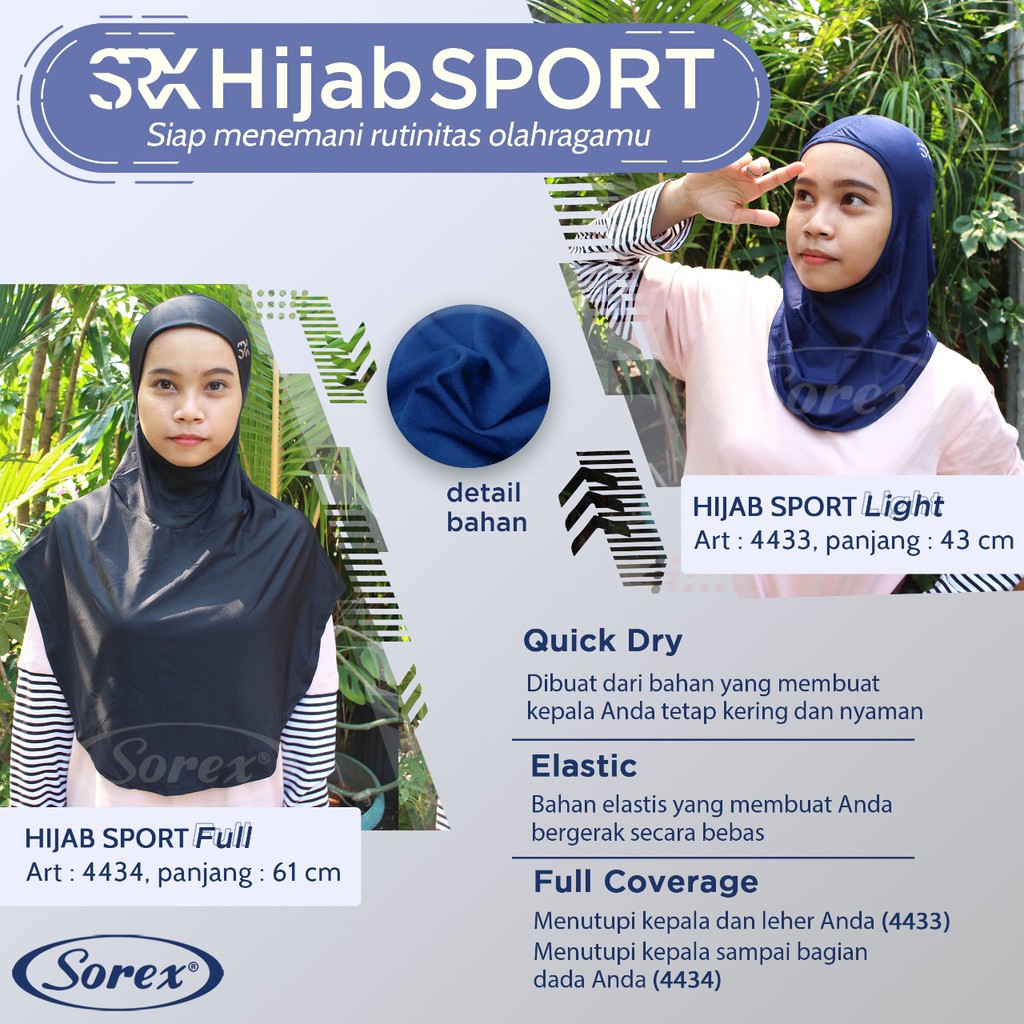 Hijab Sport SRX by Sorex 4433 Light Quick Dry | Hijab Olah Raga Fitness Senam Gym |jcx