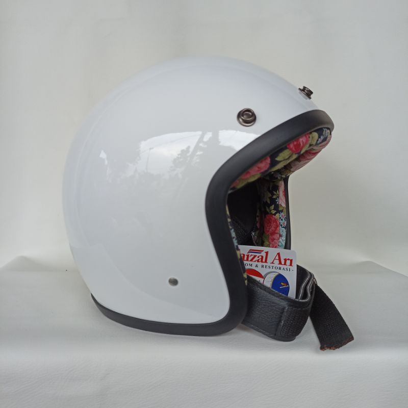 Helm Slim Head Putih Busa Floral
