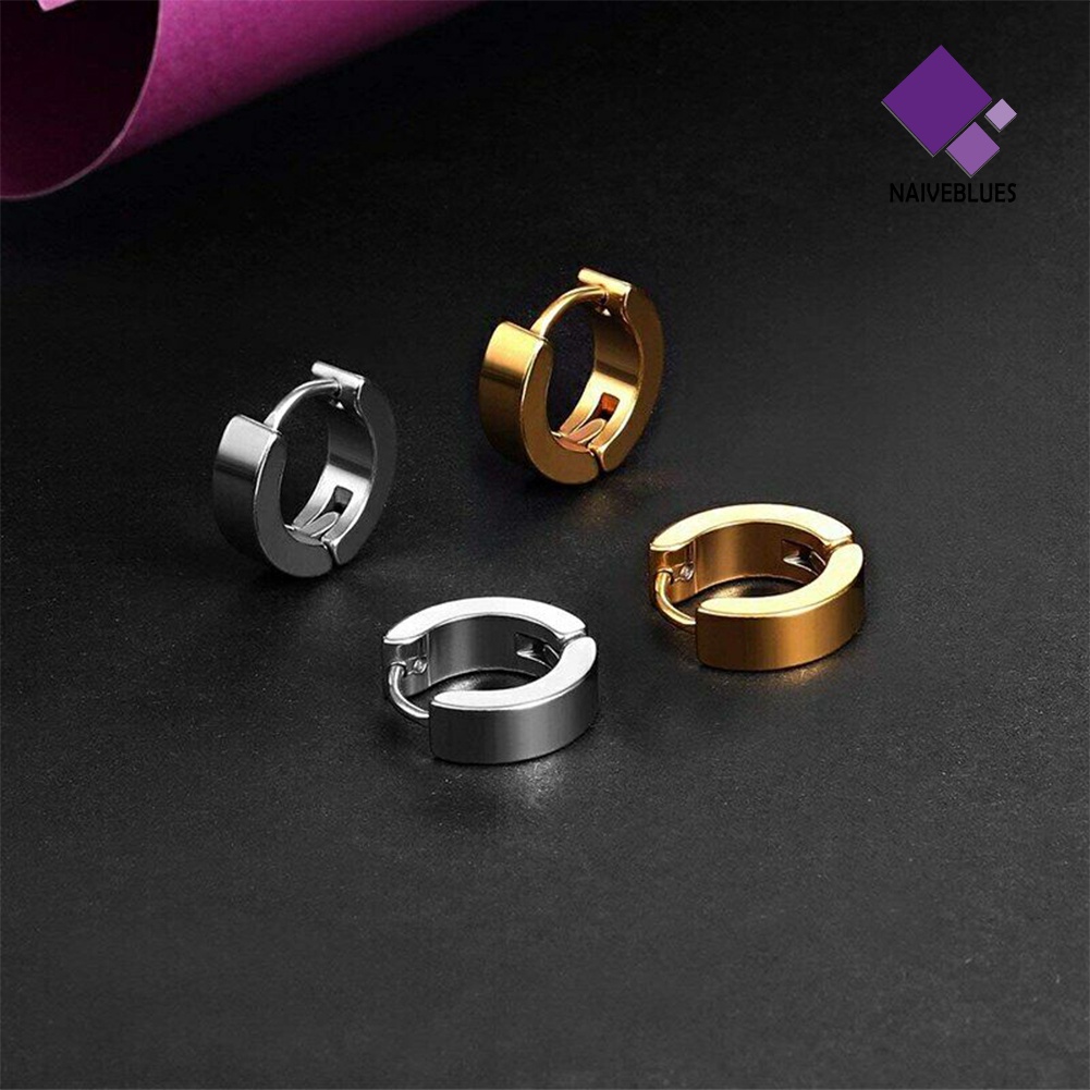 1 Pasang Anting Hoop Huggie Bahan Stainless Untuk Pria