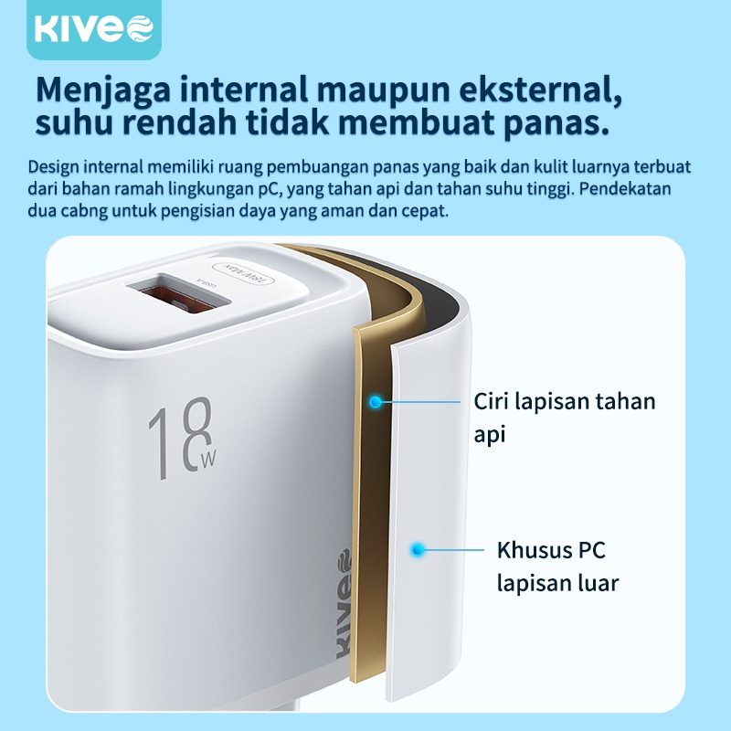 KIVEE charger oppo xiaomi Samsung fast charging 18w Quick 3.0 kepala charger original Wall Charger 3.1A 1 tahun garansi-4