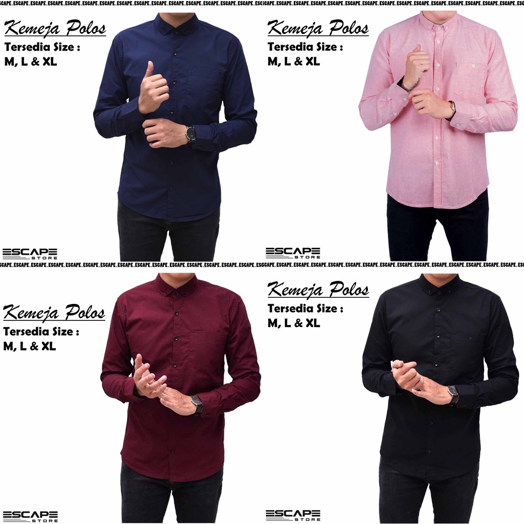 Kemeja Formal Pria Polos Lengan Panjang Bahan Katun