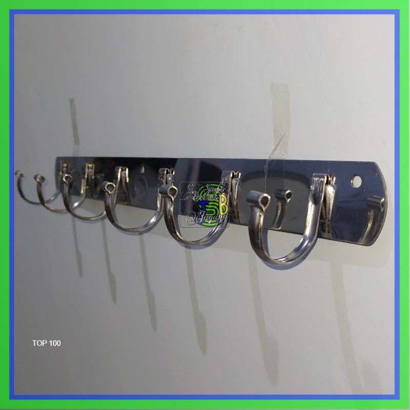 Gantungan Kastok Multifungsi Stainless Tempel / Kait Pintu kapstok Stainless 6 kait