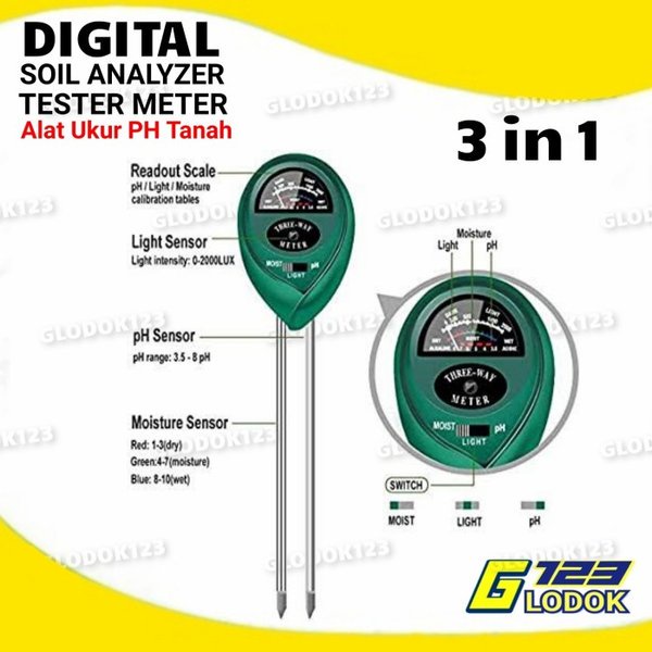 Alat Ukur Meter Tester Tanah Digital Soil Analyzer Moisture PH Light