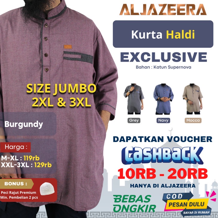 Fashion Muslim Baju Koko Kurta Pakistan Pria Dewasa Jumbo Ukuran XXL - Navy, XXL