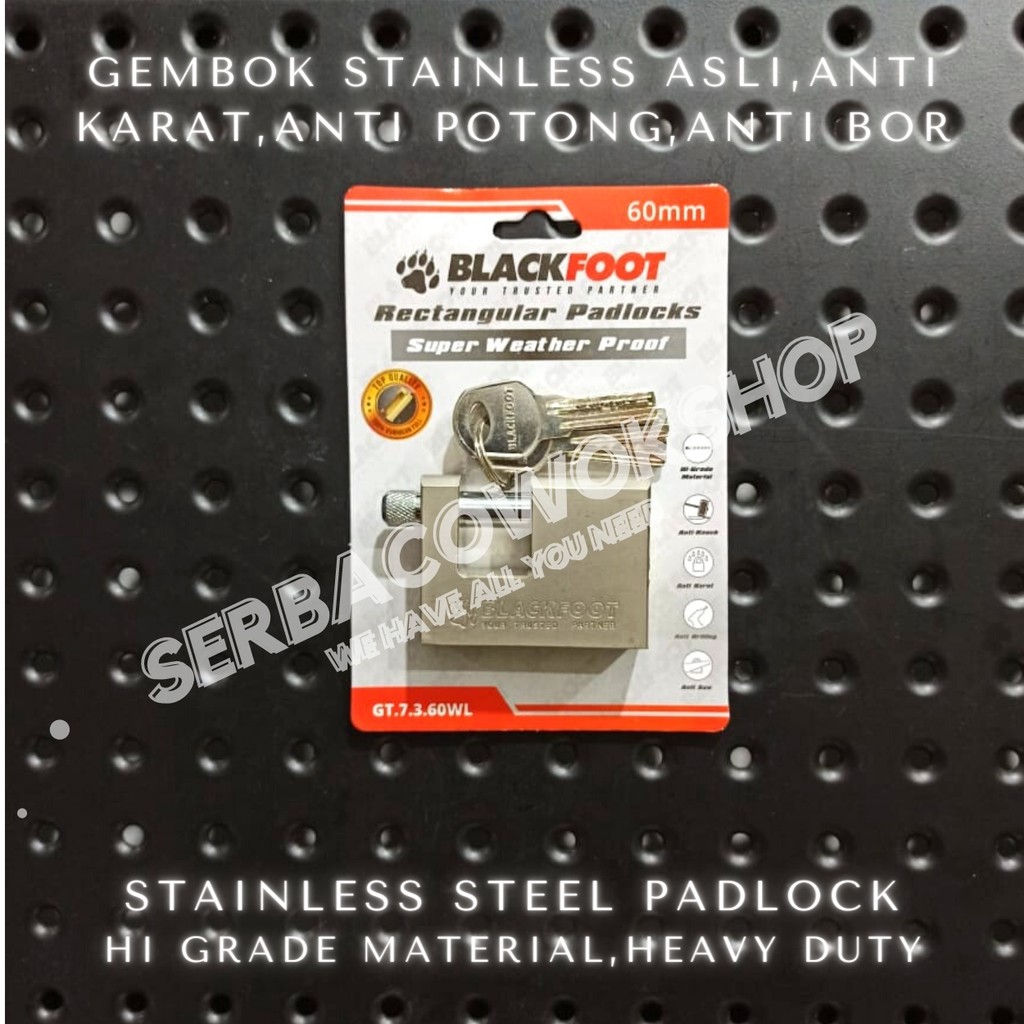 Blackfoot Gembok Kotak Putih 60 mm Stainless Steel Rectangular Padlock Anti Karat Anti Potong HD