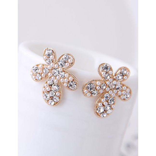 LRC Anting Tusuk Fashion Gold Metal Flower Earrings A57332