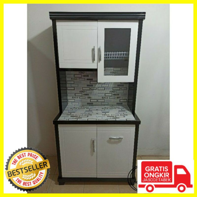 Lemari Sayur Rak Piring Dapur Kitchen Set Kayu Keramik Kaca 2 Pintu