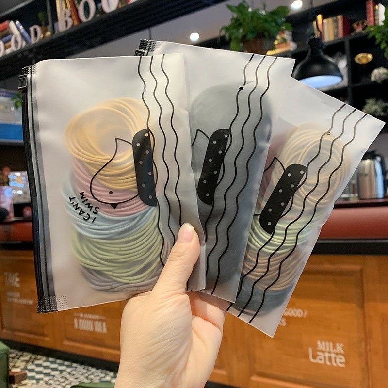 COD MAKASSAR BESAR 100pcs Ikat Rambut Korea Karet 100 pcs Pouch I Can Cant Swim