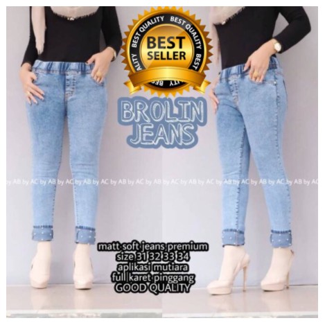 Brolin JEANS snow mutiara pinggang full karet