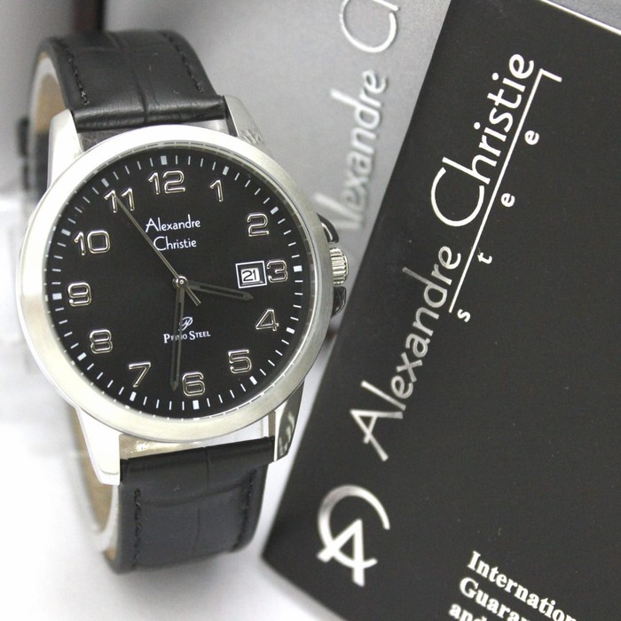 Alexandre Christie AC1012 Jam Tangan Pria Analog Original Tali Kulit - Hitam