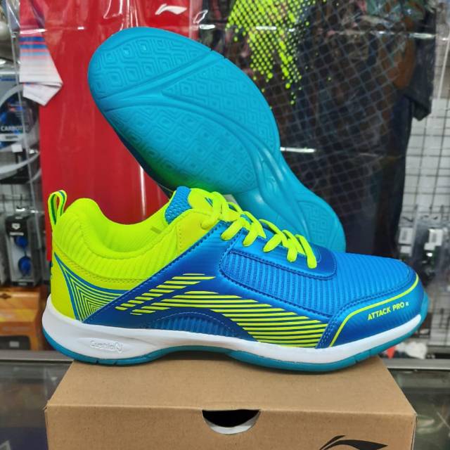  SEPATU  BADMINTON  LINING ATTACK PRO  II BLUE LIME 