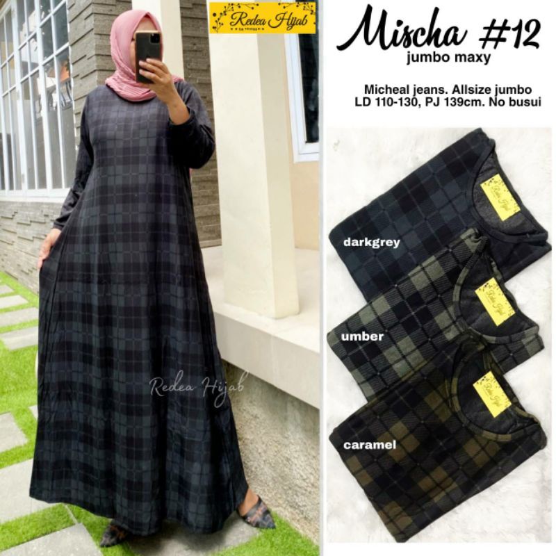 Gamis Dress Baju Super Jumbo Big Size Melar Bahan Michael Jeans Mischa #12 LD 110 - 130 cm 3L 4L