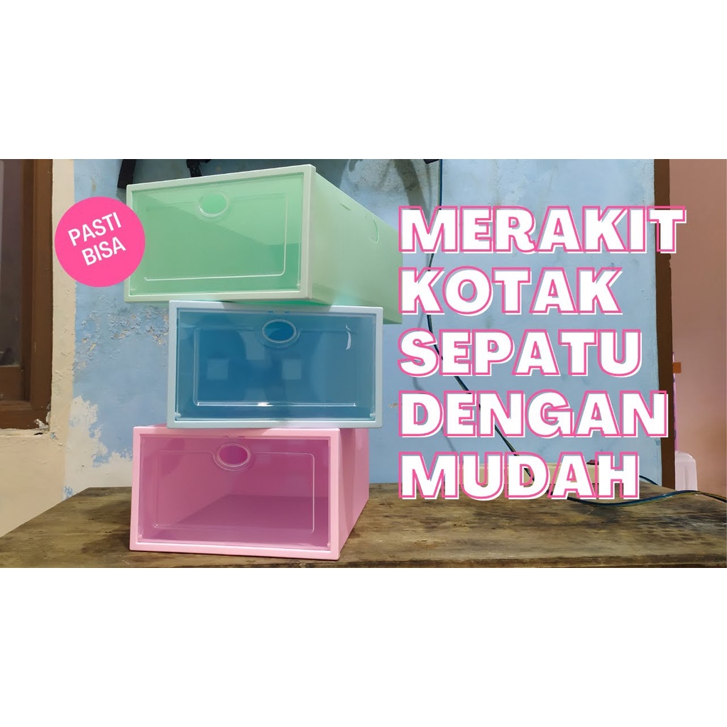 [DEASHOP] KOTAK SEPATU TRANSPARAN SLIDE - WARNA LIST METAL RING SUDUT - PLASTIK TRANSPARANT SHOE BOX