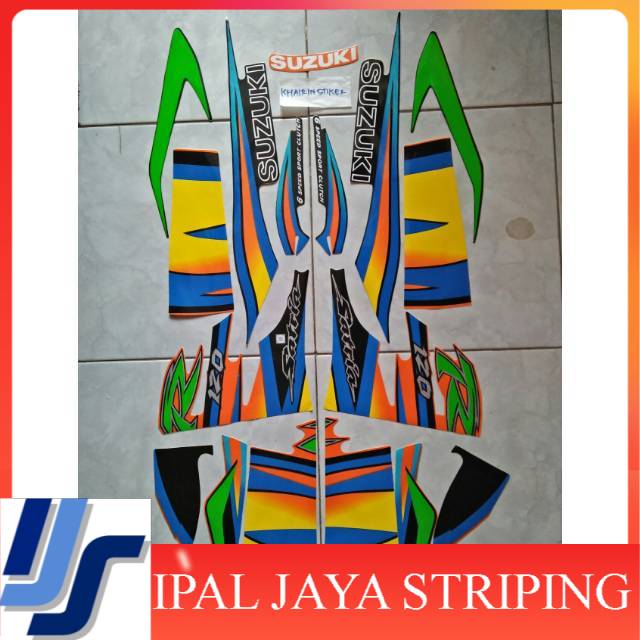 Stiker Striping satria lumba hitam orange oren