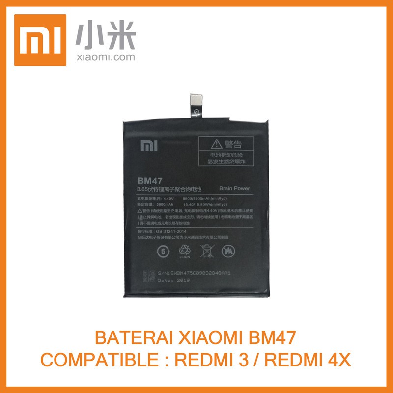 BATERAI XIAOMI BM47 / REDMI 3 / REDMI 4X (ORI)