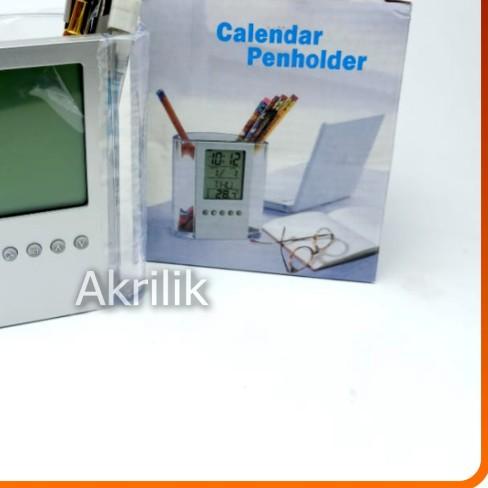 

✶ tempat bolpen pen holder akrilik jam meja promosi ☚