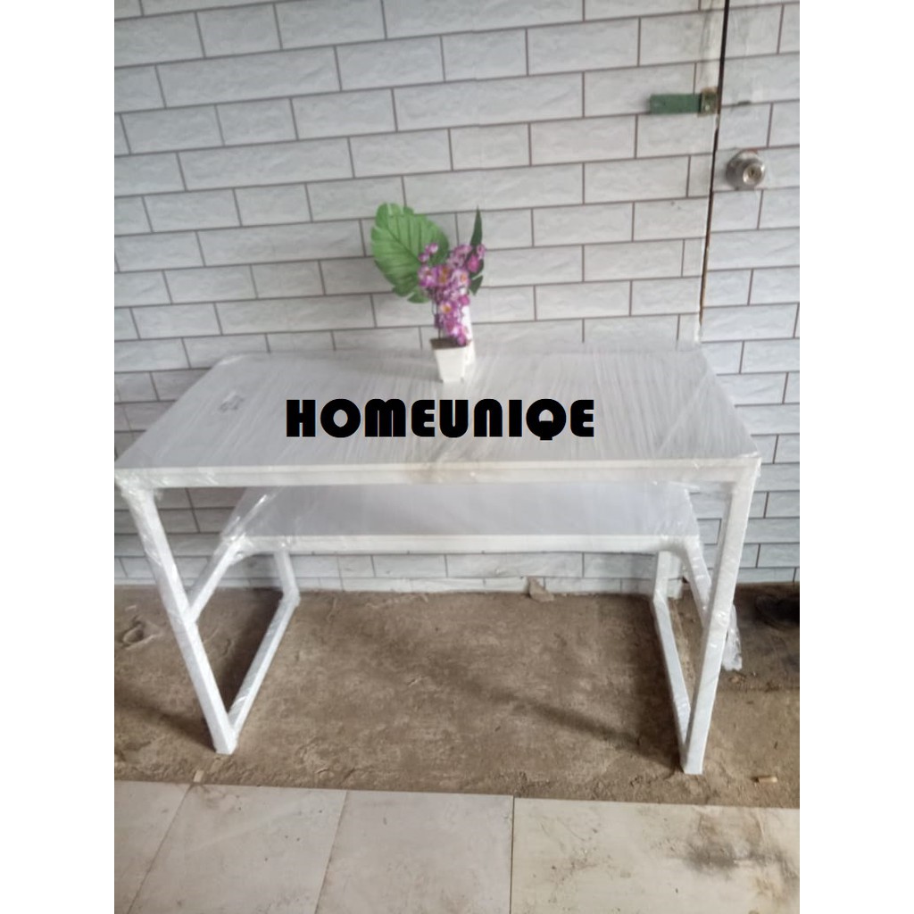 HOMEUNIQE Meja Kerja Belajar Rak Bawah/ Meja Kantor/ Meja Kasir/ Meja TV/ Meja Les/ Meja Kos