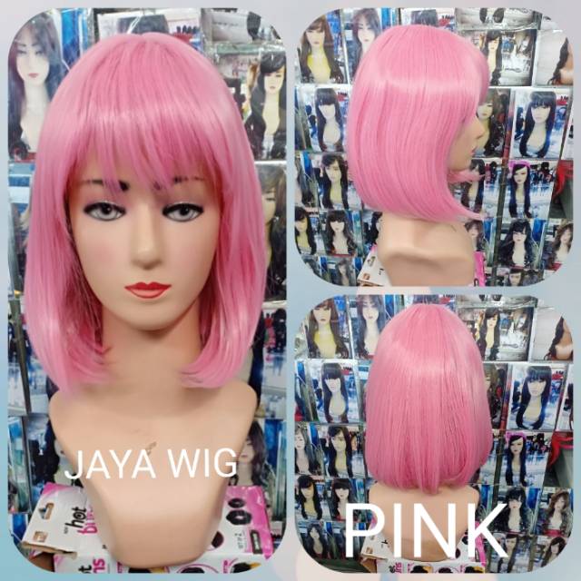 Wig Bob pendek pink