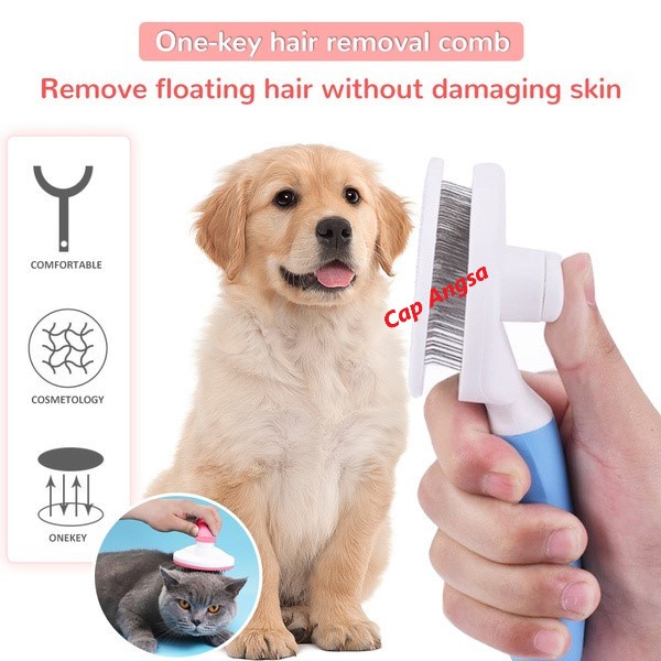 SISIR HEWAN ANJING KUCING OTOMATIS PET GROOMING BRUSH COMB AUTOMATIC SHEEDING CAT DOG GROMING TOMBOL