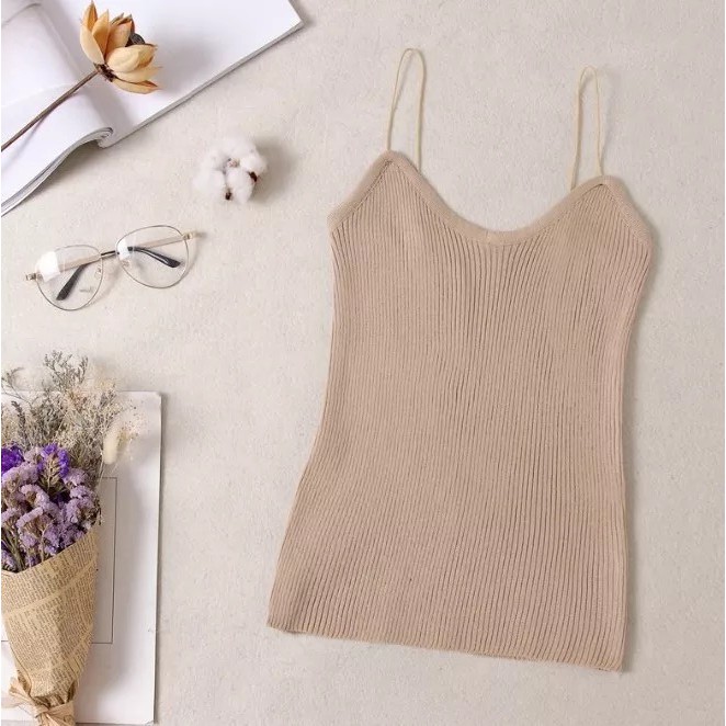 ✨WINGALERY✨ Korea Knit Tank Top Wanita / Kamisol Rajut / Tanktop Polos Import 4030-BROWN