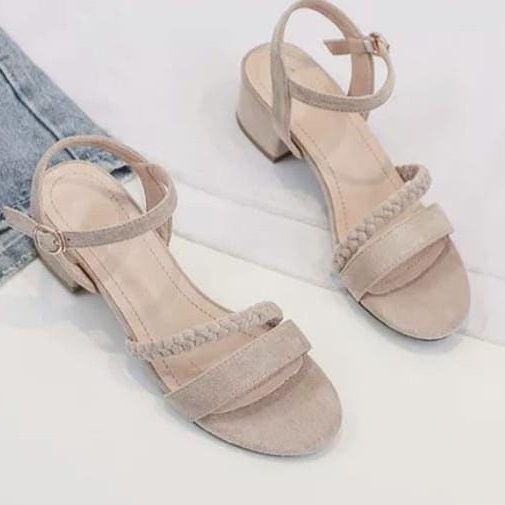 Sandal High Heels Wanita Silang kepang Suede ND 03