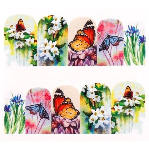 3D Watermark Nail Art Stickers - Flower Butterfly Series (12pcs)