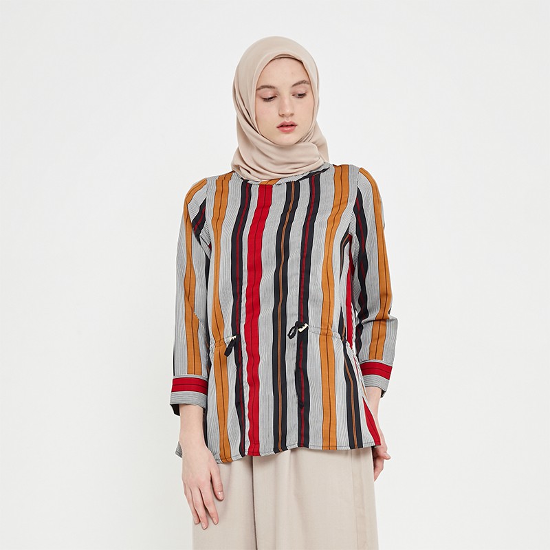 

MFMW "Kushi" Blouse Motif Garis Lengan Panjang Wanita