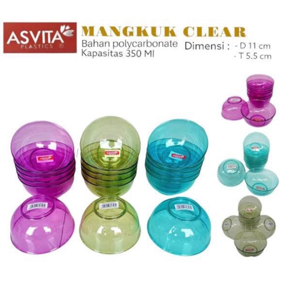 Mangkok plastik bening kecil AS 4.5" 300ml Asvita/Mangkok Plastik/Mangkok Bening/Mangkok Murah Meria