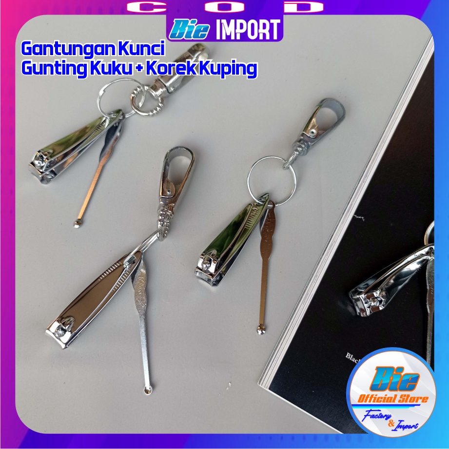 Gantungan Kunci Gunting Kuku + Korek Telinga Stainless Premium Impos