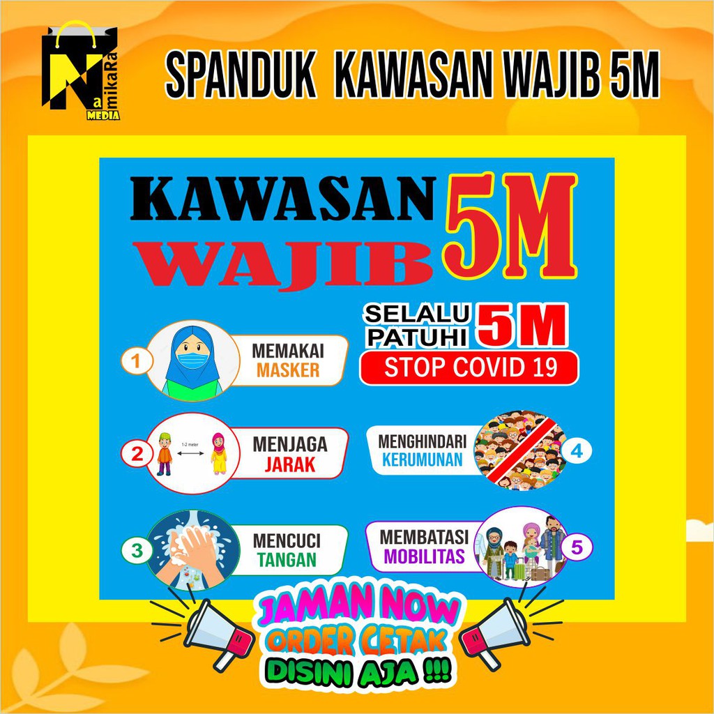 Spanduk Banner Backdrop Protokol Kesehatan TK, SD, MTS,/ Banner COVID-19 / Spanduk Wajib Masker 5M