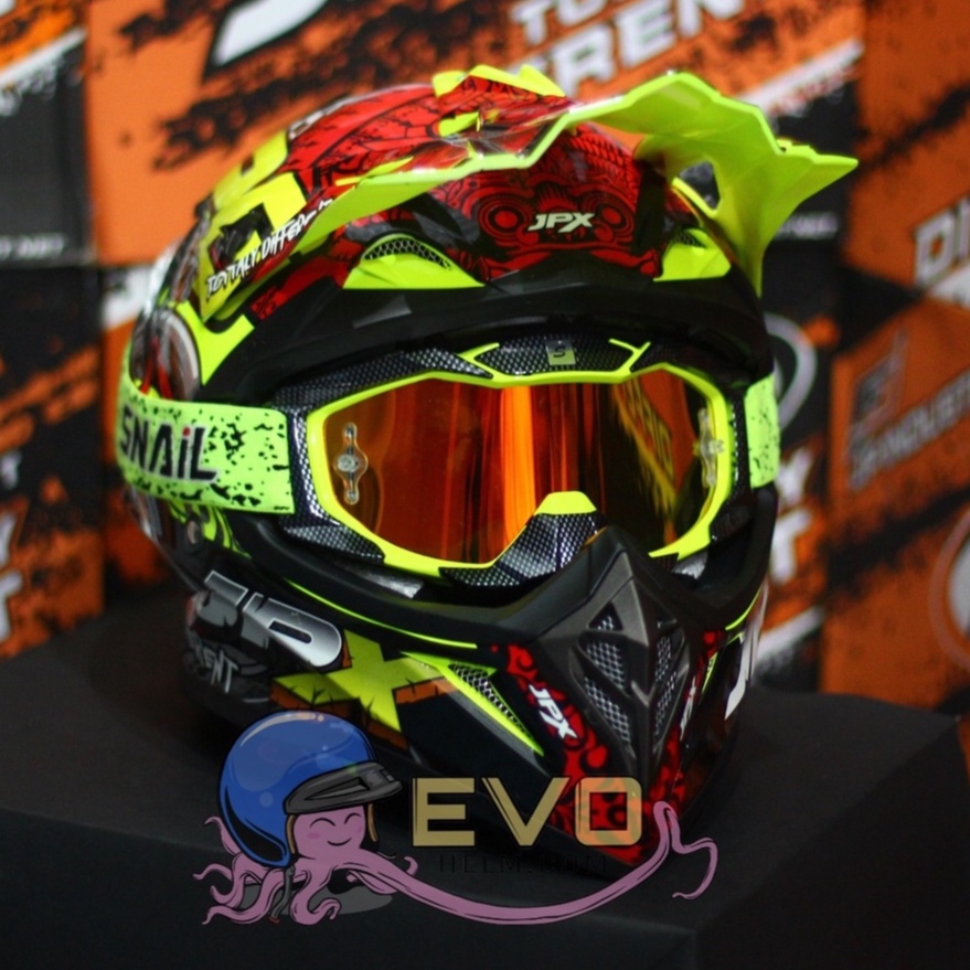 HELM JPX CROSS_FOX1 SERI X16 - FLUO YELLOW GLOSS + GOOGLE SNAIL (ONGKIR 2 KG) HELM JPX TERBARU