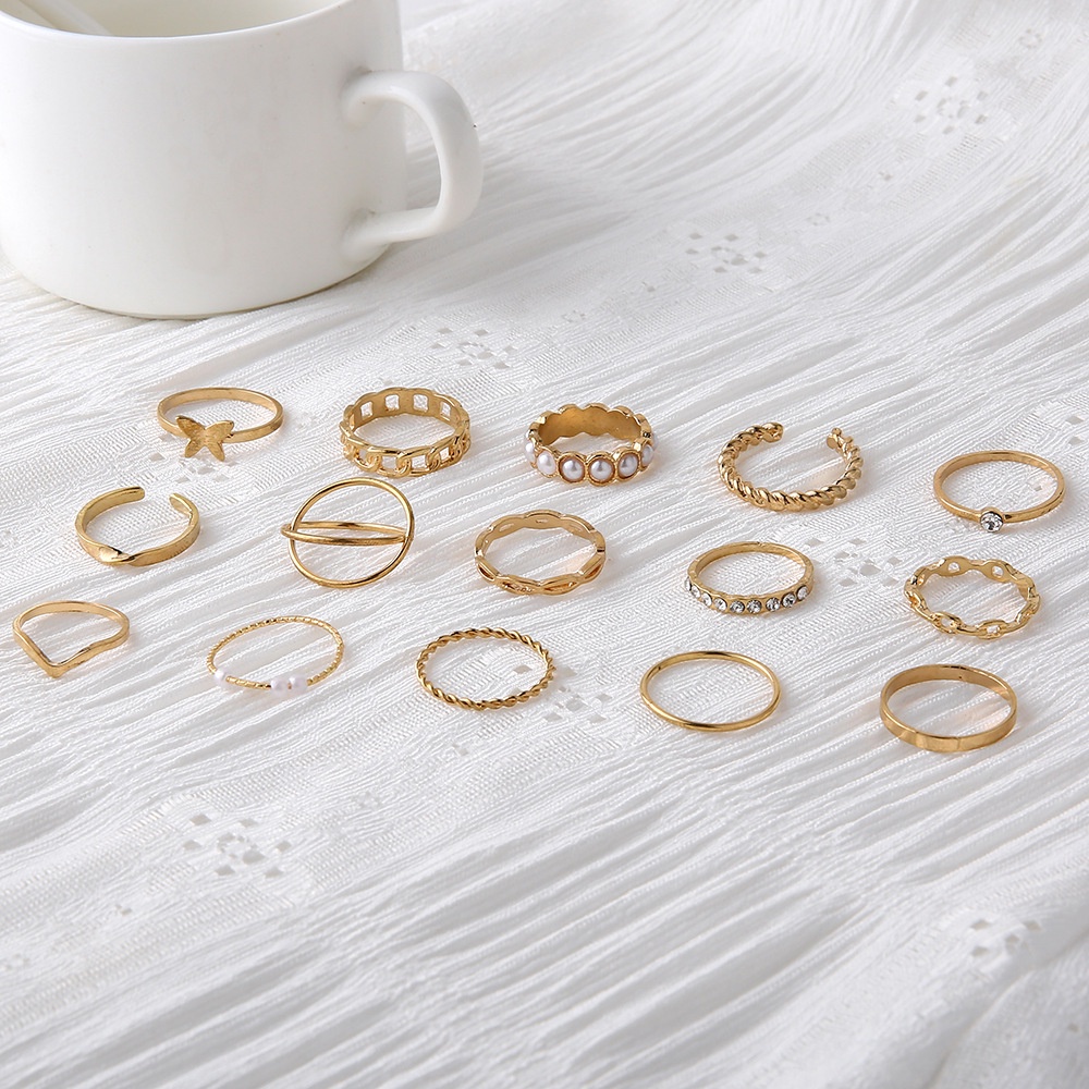 【COD Tangding】15pcs / Set Cincin Jari Telunjuk Desain Kupu-Kupu Mutiara Berlian Gaya Eropa Amerika