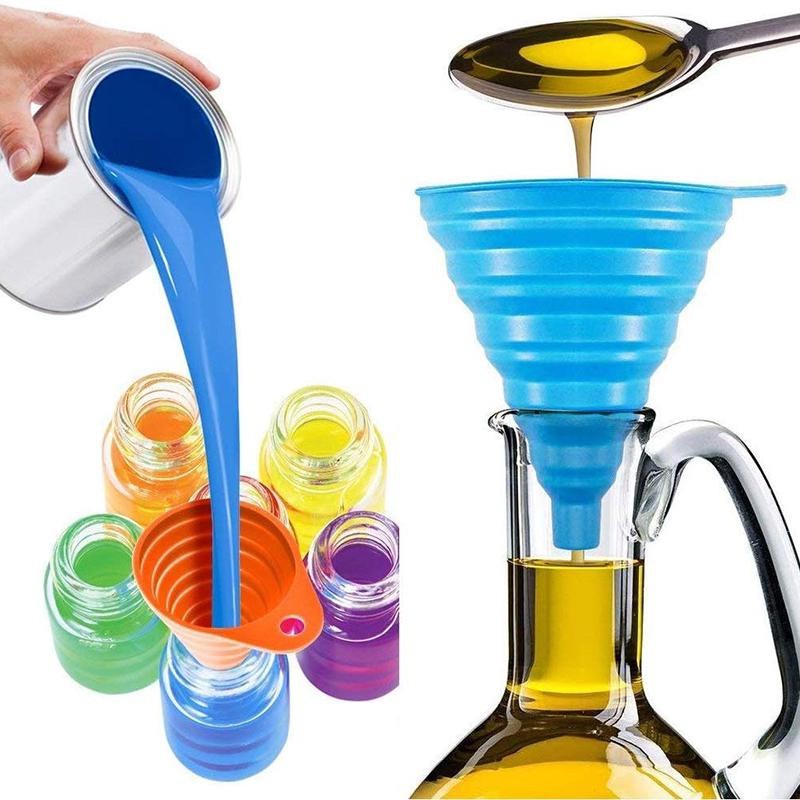 DuaWarna Corong Silikon Lipat untuk Air Minyak Portable Silicone Folding Funnel  Warna  Warni