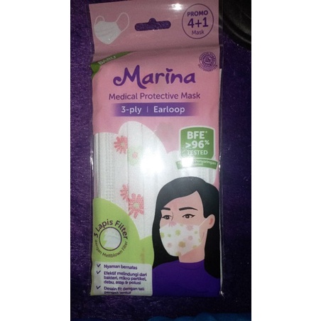 Marina medical protective mask 5 pcs, masker medis 3 ply lapis