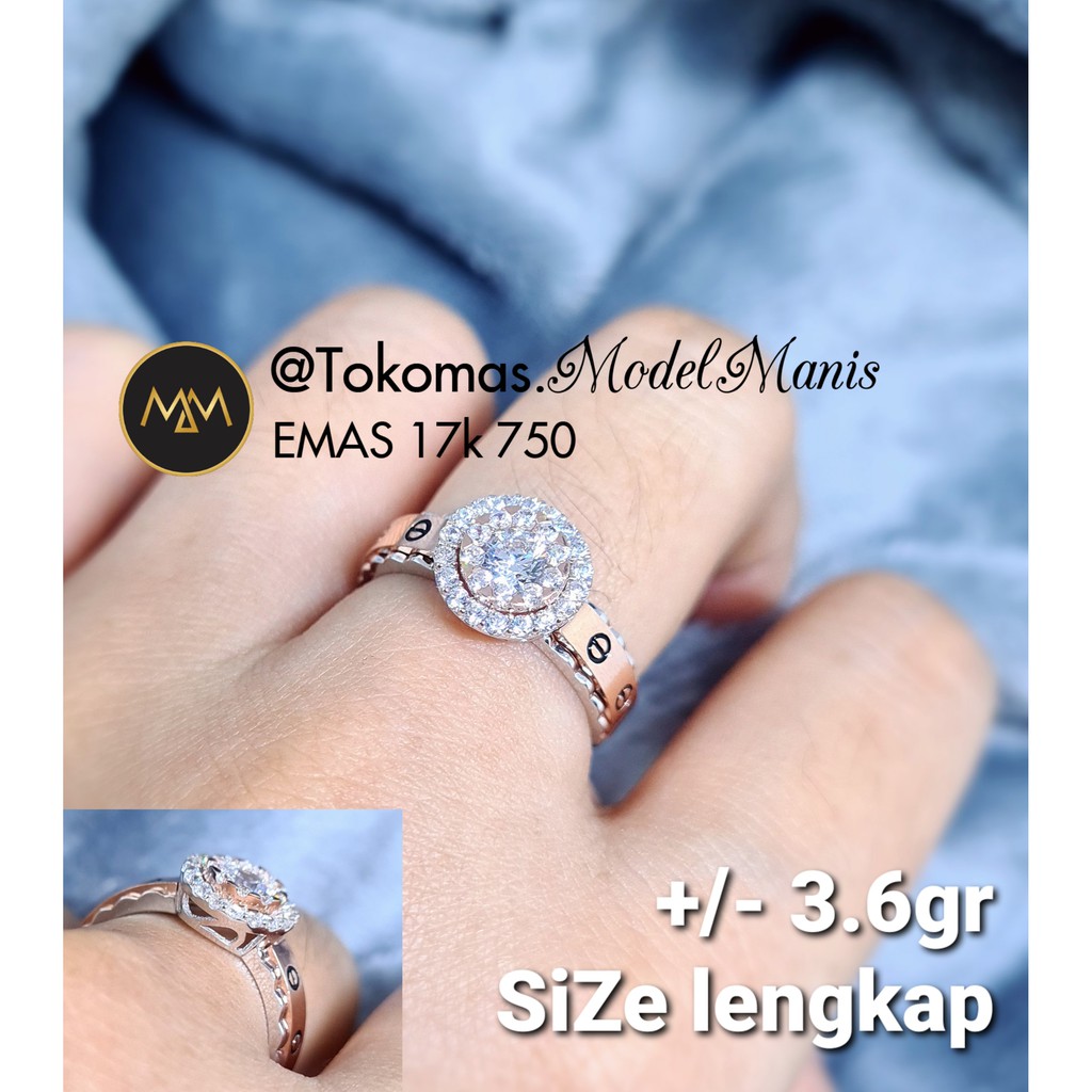 cincin italy fashion emas putih kombinasi rosegold 750 kadar 17 K