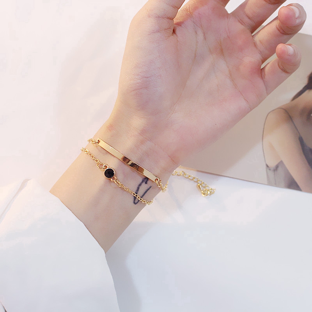 Gelang Rantai Panjang Simple Gaya Korea Warna Emas untuk Wanita-4